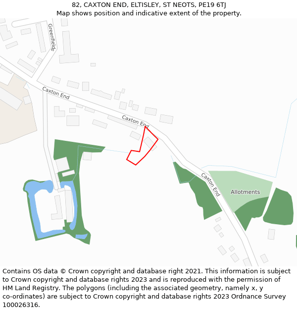 82, CAXTON END, ELTISLEY, ST NEOTS, PE19 6TJ: Location map and indicative extent of plot