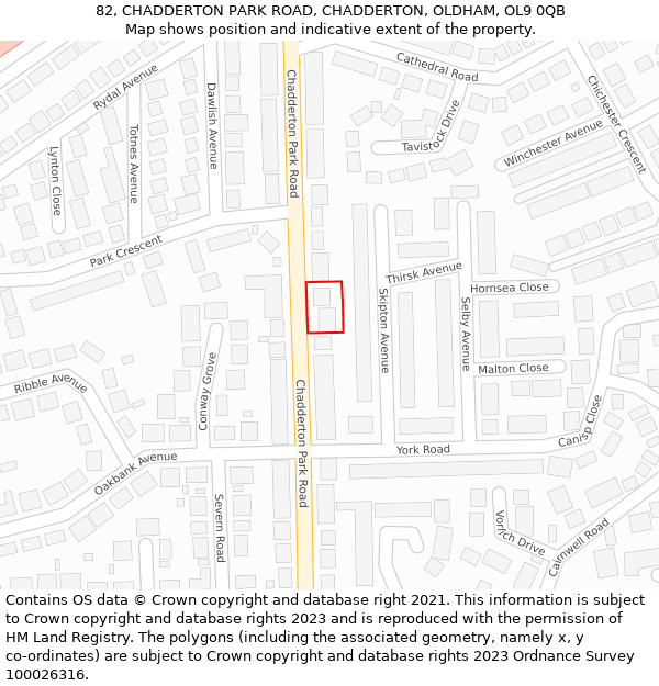 82, CHADDERTON PARK ROAD, CHADDERTON, OLDHAM, OL9 0QB: Location map and indicative extent of plot