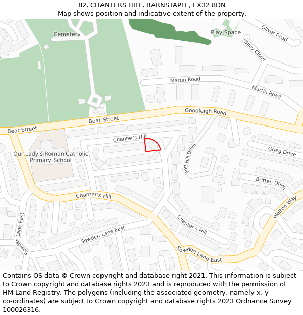 82, CHANTERS HILL, BARNSTAPLE, EX32 8DN: Location map and indicative extent of plot