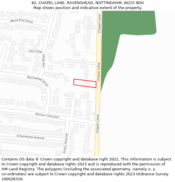 82, CHAPEL LANE, RAVENSHEAD, NOTTINGHAM, NG15 9DH: Location map and indicative extent of plot