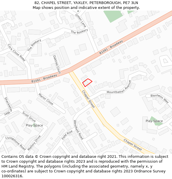 82, CHAPEL STREET, YAXLEY, PETERBOROUGH, PE7 3LN: Location map and indicative extent of plot