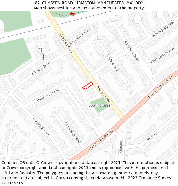 82, CHASSEN ROAD, URMSTON, MANCHESTER, M41 9DY: Location map and indicative extent of plot