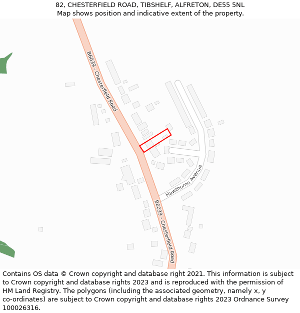 82, CHESTERFIELD ROAD, TIBSHELF, ALFRETON, DE55 5NL: Location map and indicative extent of plot