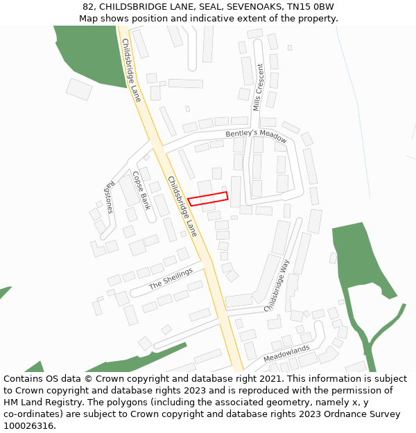 82, CHILDSBRIDGE LANE, SEAL, SEVENOAKS, TN15 0BW: Location map and indicative extent of plot