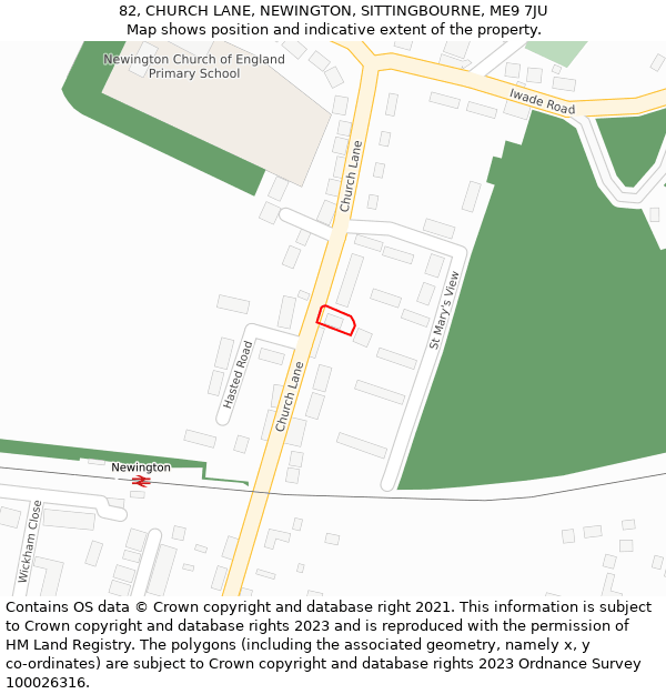 82, CHURCH LANE, NEWINGTON, SITTINGBOURNE, ME9 7JU: Location map and indicative extent of plot