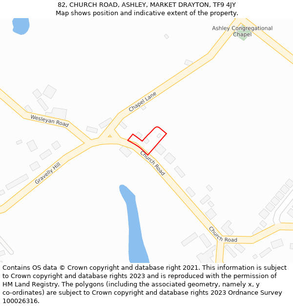 82, CHURCH ROAD, ASHLEY, MARKET DRAYTON, TF9 4JY: Location map and indicative extent of plot