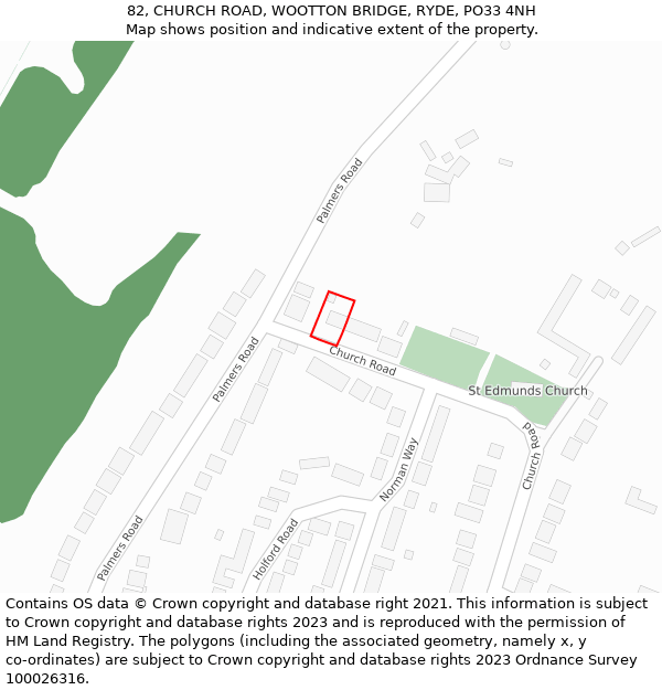 82, CHURCH ROAD, WOOTTON BRIDGE, RYDE, PO33 4NH: Location map and indicative extent of plot