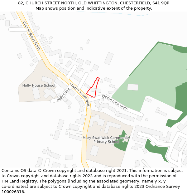 82, CHURCH STREET NORTH, OLD WHITTINGTON, CHESTERFIELD, S41 9QP: Location map and indicative extent of plot