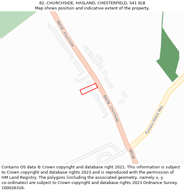 82, CHURCHSIDE, HASLAND, CHESTERFIELD, S41 0LB: Location map and indicative extent of plot