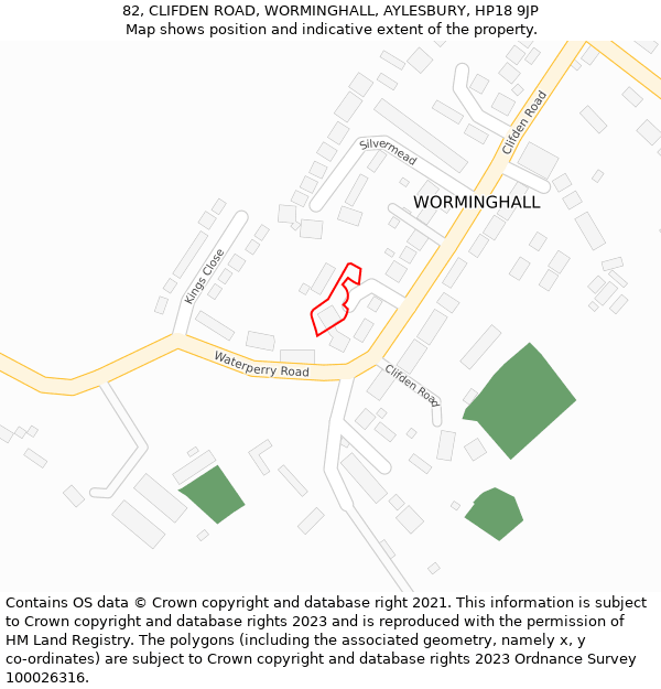 82, CLIFDEN ROAD, WORMINGHALL, AYLESBURY, HP18 9JP: Location map and indicative extent of plot