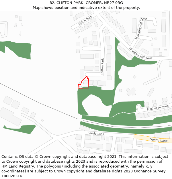 82, CLIFTON PARK, CROMER, NR27 9BG: Location map and indicative extent of plot