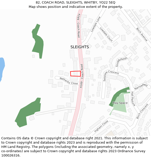 82, COACH ROAD, SLEIGHTS, WHITBY, YO22 5EQ: Location map and indicative extent of plot