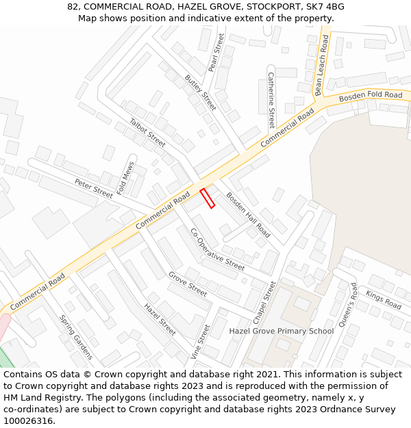 82, COMMERCIAL ROAD, HAZEL GROVE, STOCKPORT, SK7 4BG: Location map and indicative extent of plot