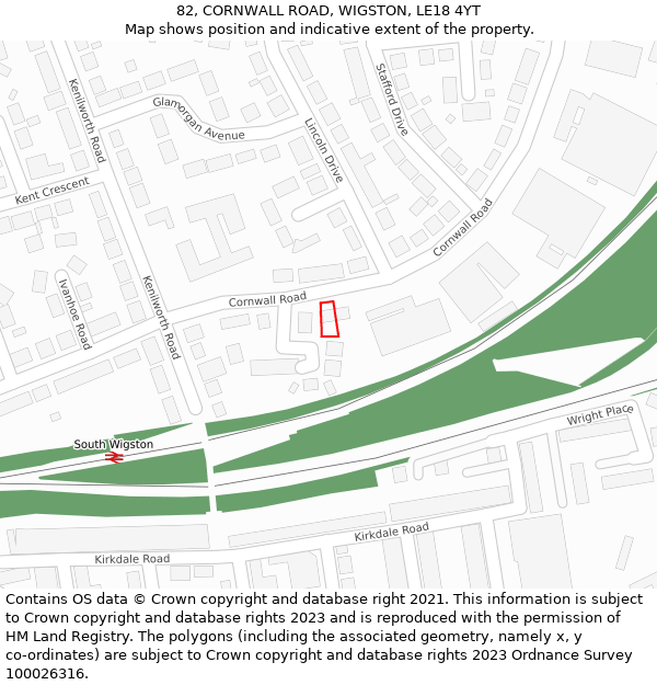 82, CORNWALL ROAD, WIGSTON, LE18 4YT: Location map and indicative extent of plot