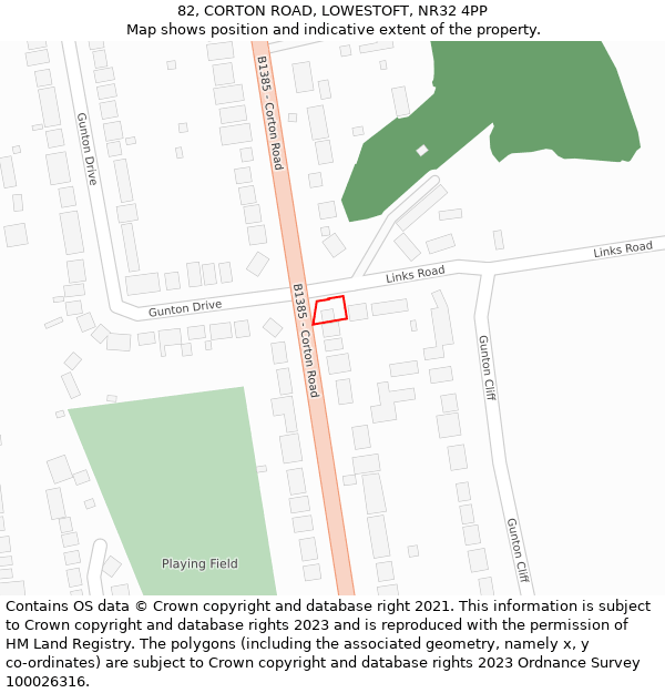 82, CORTON ROAD, LOWESTOFT, NR32 4PP: Location map and indicative extent of plot