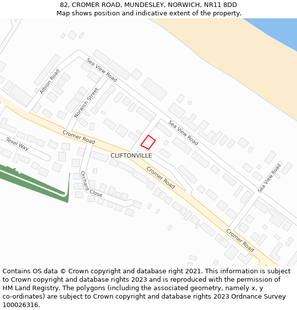 82, CROMER ROAD, MUNDESLEY, NORWICH, NR11 8DD: Location map and indicative extent of plot