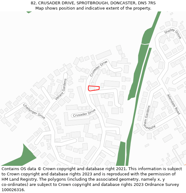 82, CRUSADER DRIVE, SPROTBROUGH, DONCASTER, DN5 7RS: Location map and indicative extent of plot