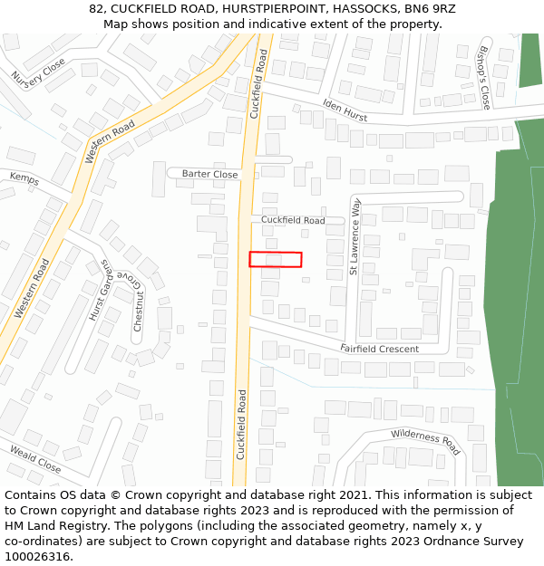 82, CUCKFIELD ROAD, HURSTPIERPOINT, HASSOCKS, BN6 9RZ: Location map and indicative extent of plot