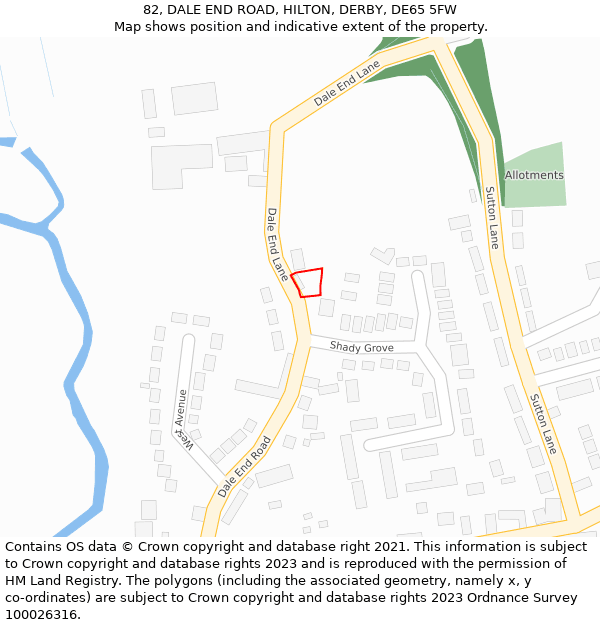 82, DALE END ROAD, HILTON, DERBY, DE65 5FW: Location map and indicative extent of plot