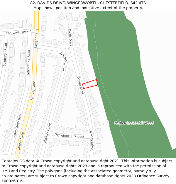 82, DAVIDS DRIVE, WINGERWORTH, CHESTERFIELD, S42 6TS: Location map and indicative extent of plot