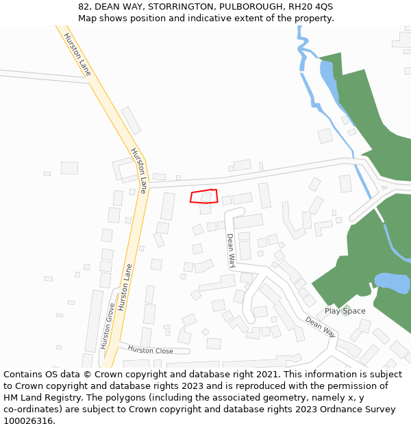 82, DEAN WAY, STORRINGTON, PULBOROUGH, RH20 4QS: Location map and indicative extent of plot