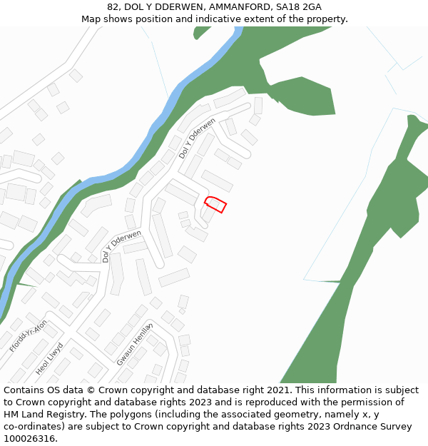82, DOL Y DDERWEN, AMMANFORD, SA18 2GA: Location map and indicative extent of plot