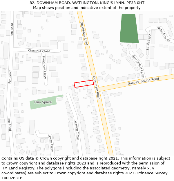 82, DOWNHAM ROAD, WATLINGTON, KING'S LYNN, PE33 0HT: Location map and indicative extent of plot