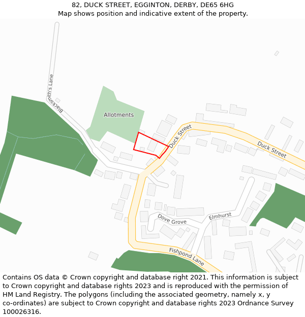82, DUCK STREET, EGGINTON, DERBY, DE65 6HG: Location map and indicative extent of plot