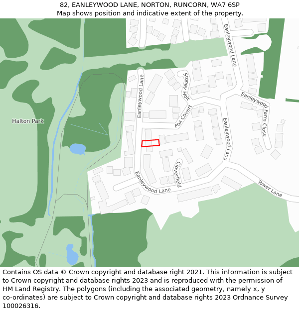 82, EANLEYWOOD LANE, NORTON, RUNCORN, WA7 6SP: Location map and indicative extent of plot
