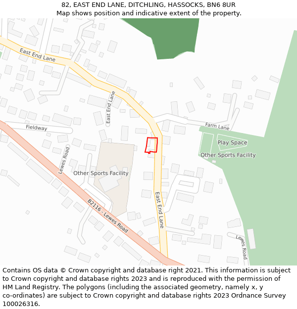 82, EAST END LANE, DITCHLING, HASSOCKS, BN6 8UR: Location map and indicative extent of plot