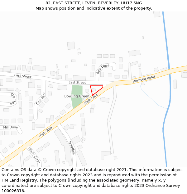 82, EAST STREET, LEVEN, BEVERLEY, HU17 5NG: Location map and indicative extent of plot