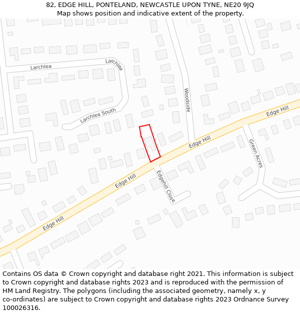 82, EDGE HILL, PONTELAND, NEWCASTLE UPON TYNE, NE20 9JQ: Location map and indicative extent of plot