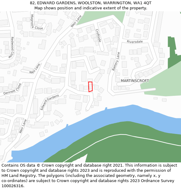 82, EDWARD GARDENS, WOOLSTON, WARRINGTON, WA1 4QT: Location map and indicative extent of plot