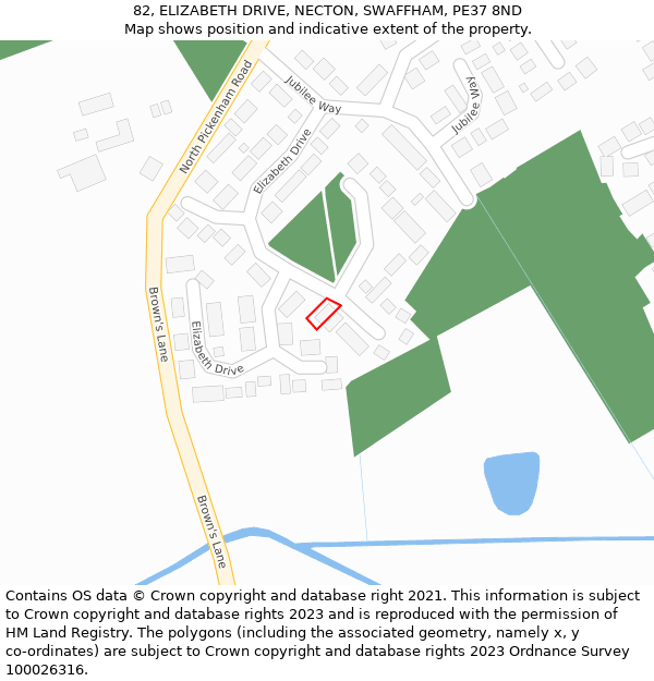 82, ELIZABETH DRIVE, NECTON, SWAFFHAM, PE37 8ND: Location map and indicative extent of plot