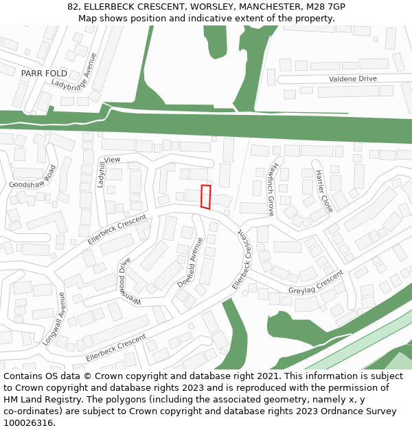 82, ELLERBECK CRESCENT, WORSLEY, MANCHESTER, M28 7GP: Location map and indicative extent of plot