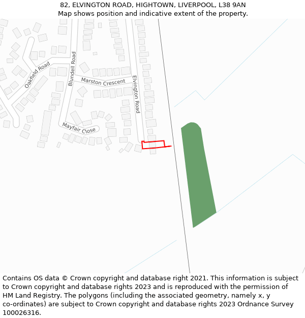 82, ELVINGTON ROAD, HIGHTOWN, LIVERPOOL, L38 9AN: Location map and indicative extent of plot