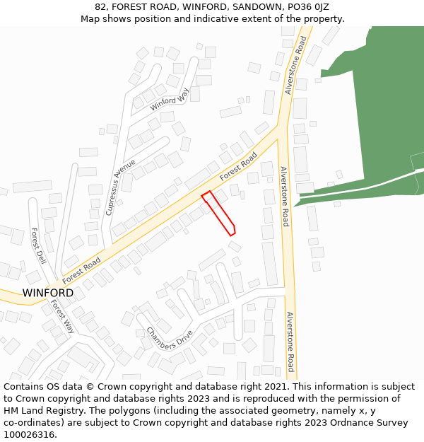 82, FOREST ROAD, WINFORD, SANDOWN, PO36 0JZ: Location map and indicative extent of plot