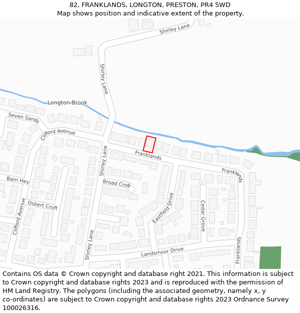 82, FRANKLANDS, LONGTON, PRESTON, PR4 5WD: Location map and indicative extent of plot