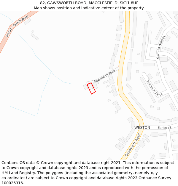 82, GAWSWORTH ROAD, MACCLESFIELD, SK11 8UF: Location map and indicative extent of plot