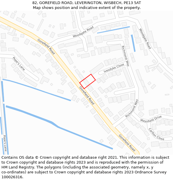 82, GOREFIELD ROAD, LEVERINGTON, WISBECH, PE13 5AT: Location map and indicative extent of plot