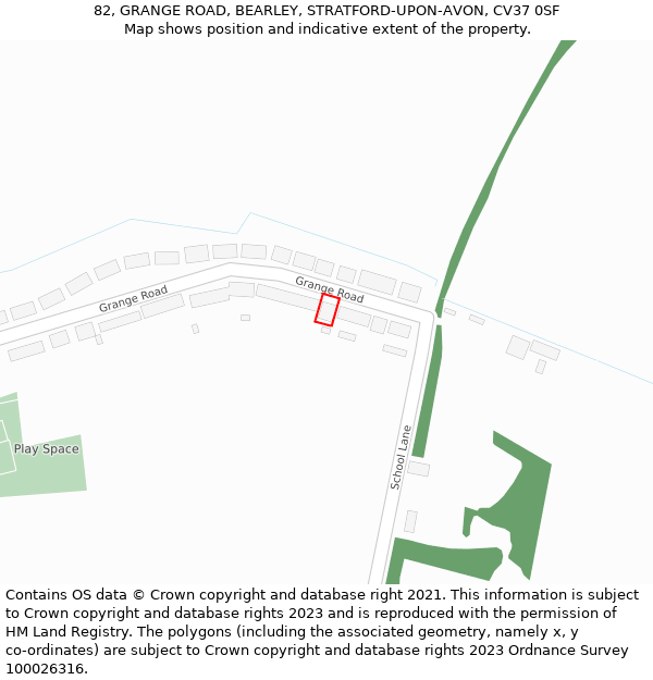 82, GRANGE ROAD, BEARLEY, STRATFORD-UPON-AVON, CV37 0SF: Location map and indicative extent of plot
