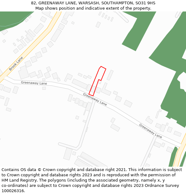 82, GREENAWAY LANE, WARSASH, SOUTHAMPTON, SO31 9HS: Location map and indicative extent of plot