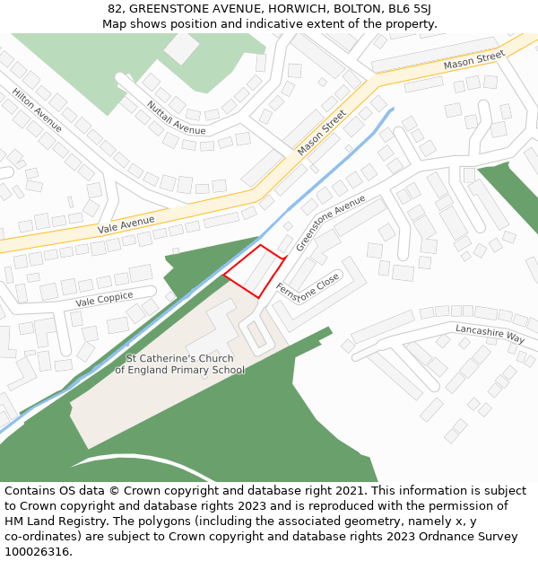 82, GREENSTONE AVENUE, HORWICH, BOLTON, BL6 5SJ: Location map and indicative extent of plot