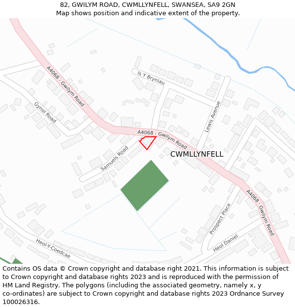 82, GWILYM ROAD, CWMLLYNFELL, SWANSEA, SA9 2GN: Location map and indicative extent of plot