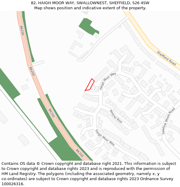 82, HAIGH MOOR WAY, SWALLOWNEST, SHEFFIELD, S26 4SW: Location map and indicative extent of plot