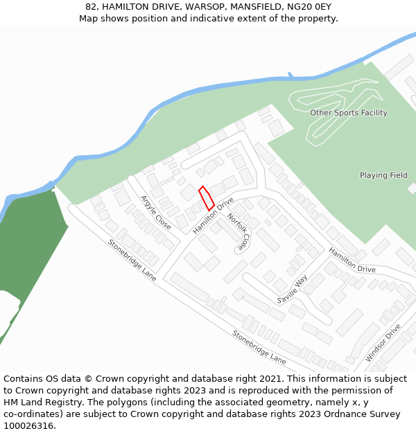 82, HAMILTON DRIVE, WARSOP, MANSFIELD, NG20 0EY: Location map and indicative extent of plot