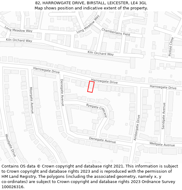 82, HARROWGATE DRIVE, BIRSTALL, LEICESTER, LE4 3GL: Location map and indicative extent of plot
