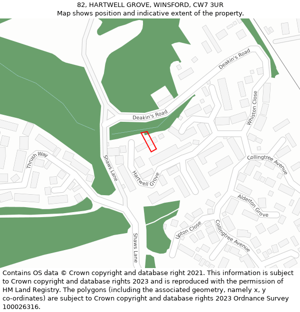 82, HARTWELL GROVE, WINSFORD, CW7 3UR: Location map and indicative extent of plot