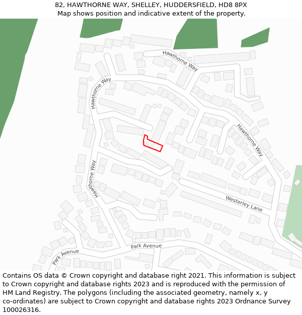 82, HAWTHORNE WAY, SHELLEY, HUDDERSFIELD, HD8 8PX: Location map and indicative extent of plot