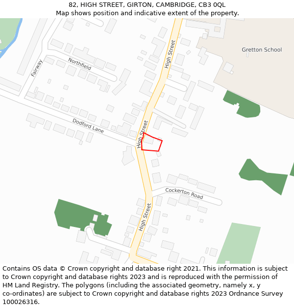 82, HIGH STREET, GIRTON, CAMBRIDGE, CB3 0QL: Location map and indicative extent of plot